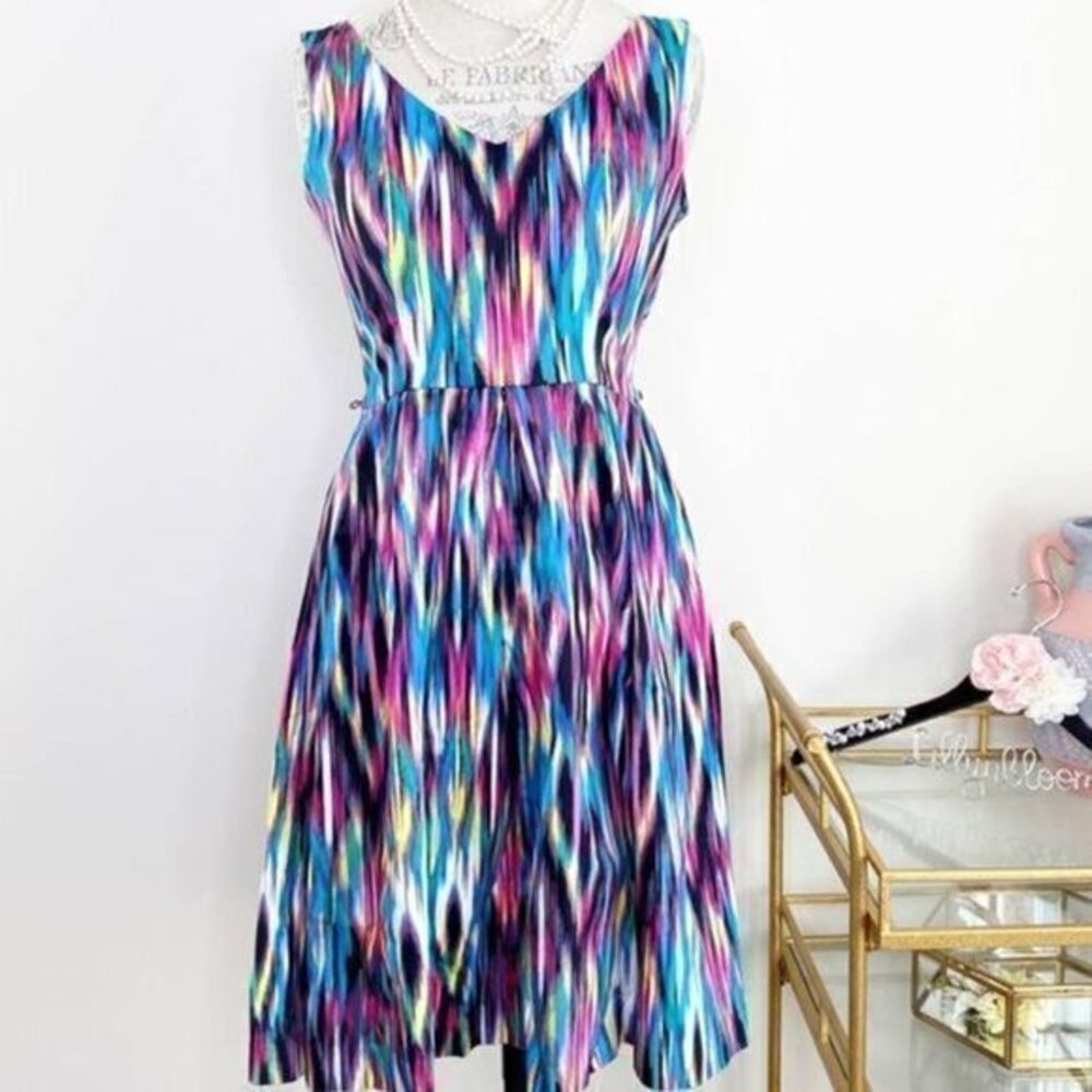 Ellen Tracy Black Tie Dye Abstract A-Line Dress